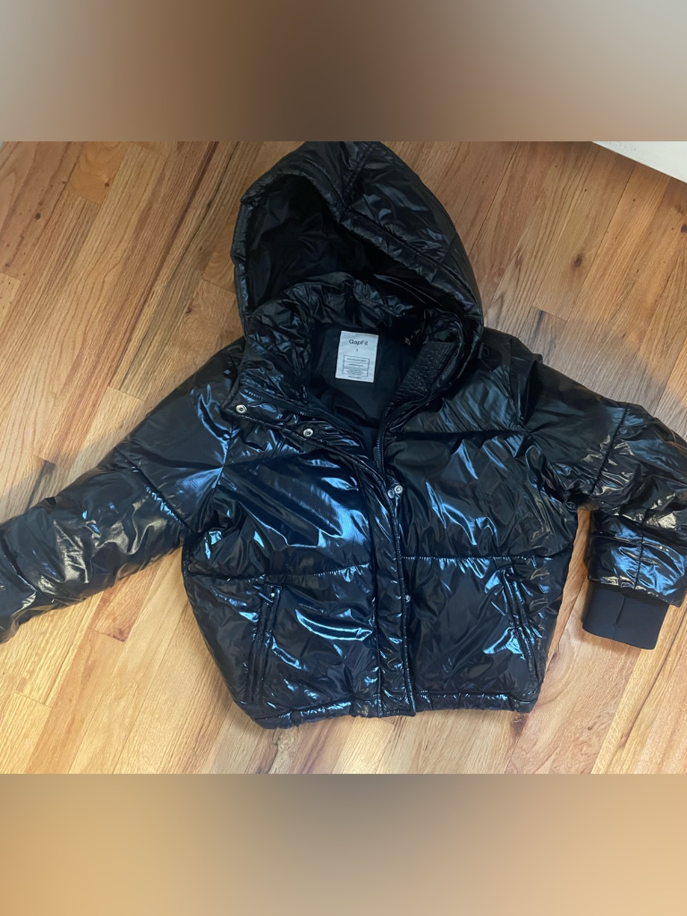 GAP Black Shiny Puffer Jacket with Hood